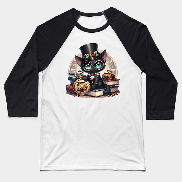 Steampunk Cat - Made by AI Baseball T-Shirt by Nerd.com
